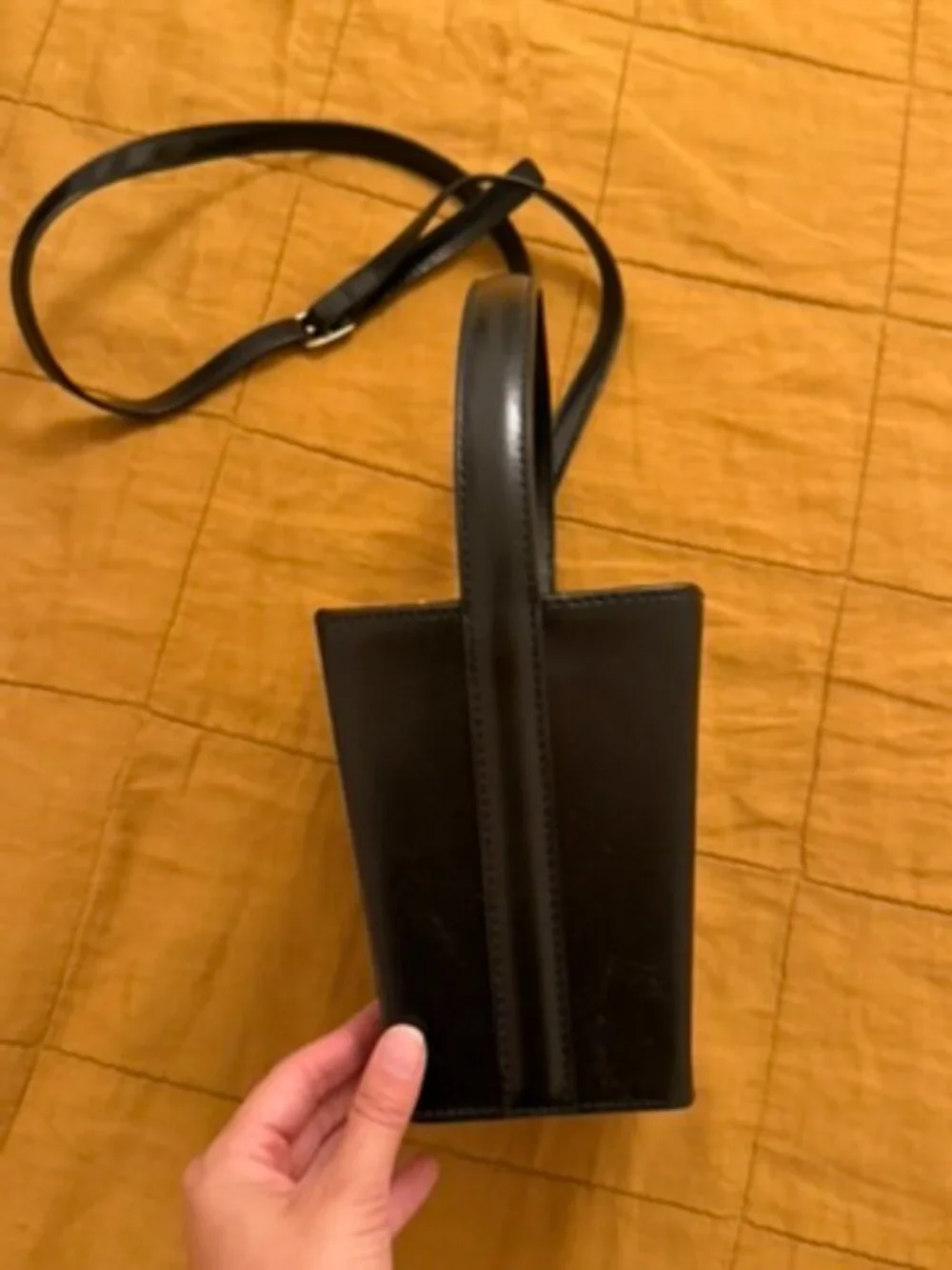 Staud Black Leather Crossbody Bucket Bag